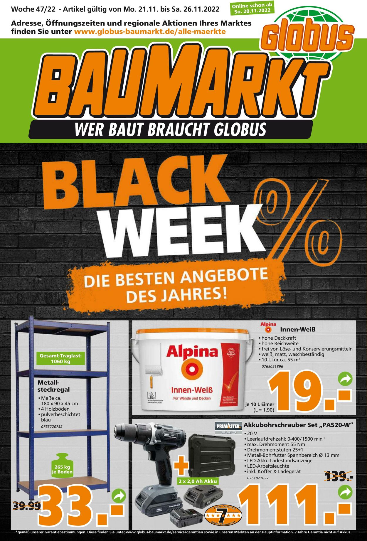 Prospekt Globus Baumarkt 21.11.2022 - 26.11.2022