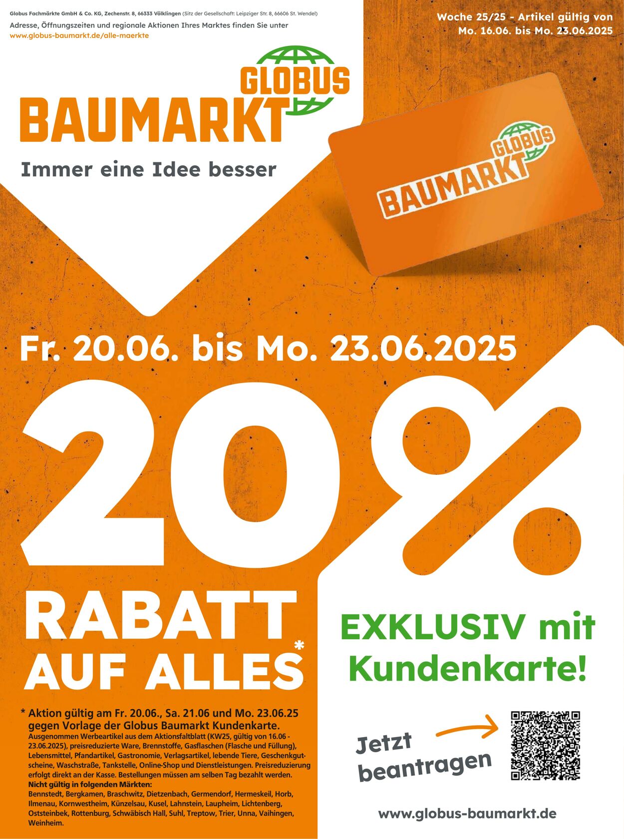 Prospekt Globus Baumarkt 15.06.2025 - 23.06.2025