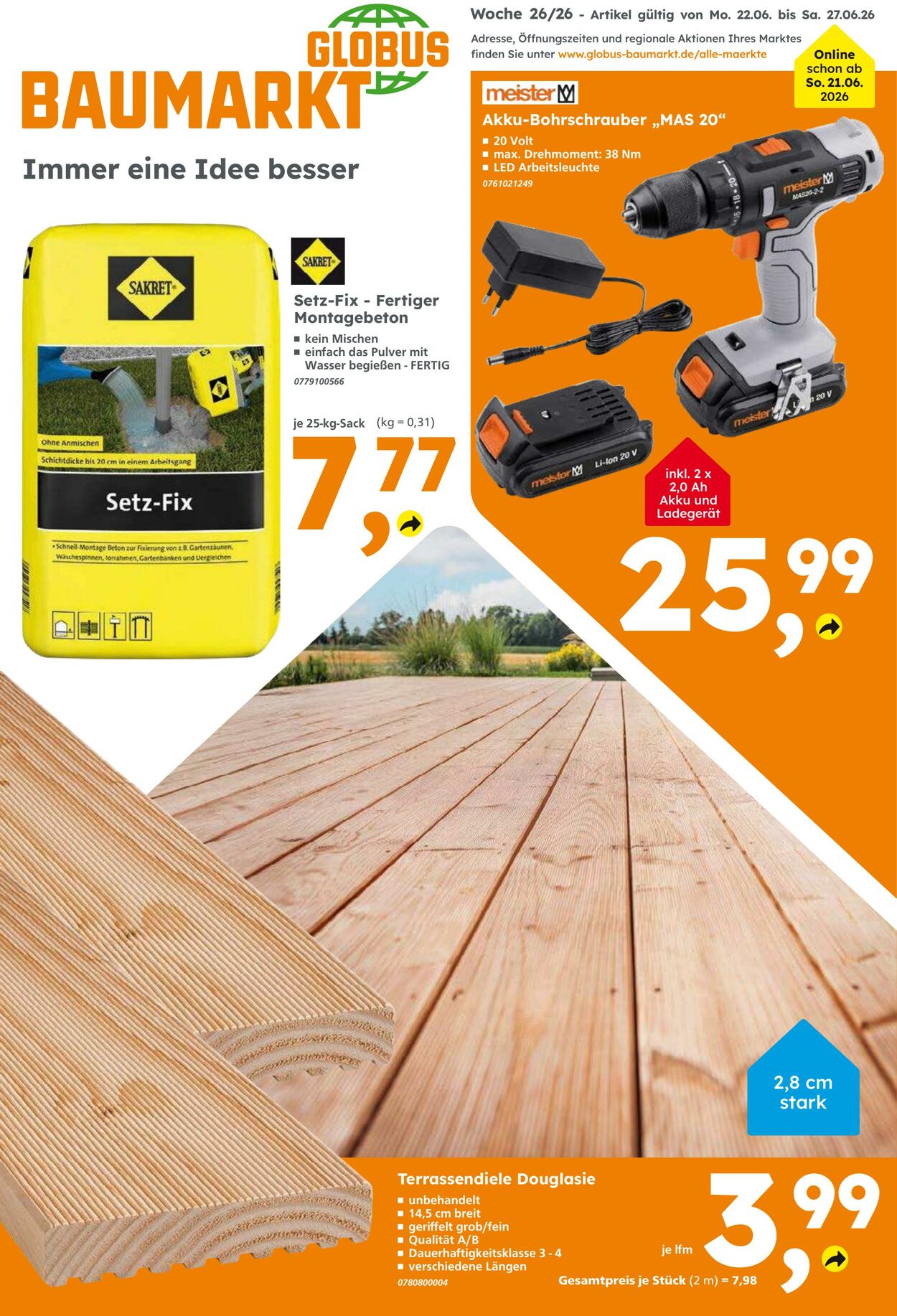 Prospekt Globus Baumarkt 21.06.2026 - 27.06.2026