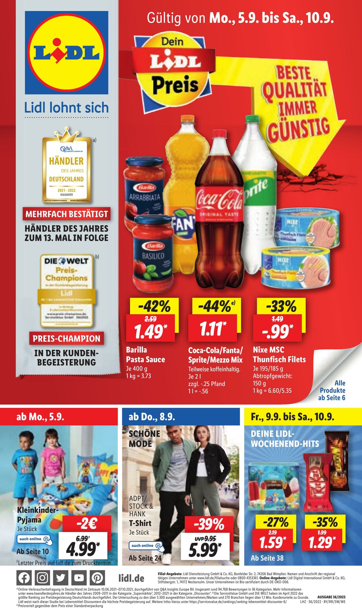 Prospekt Lidl 05.09.2022 - 10.09.2022