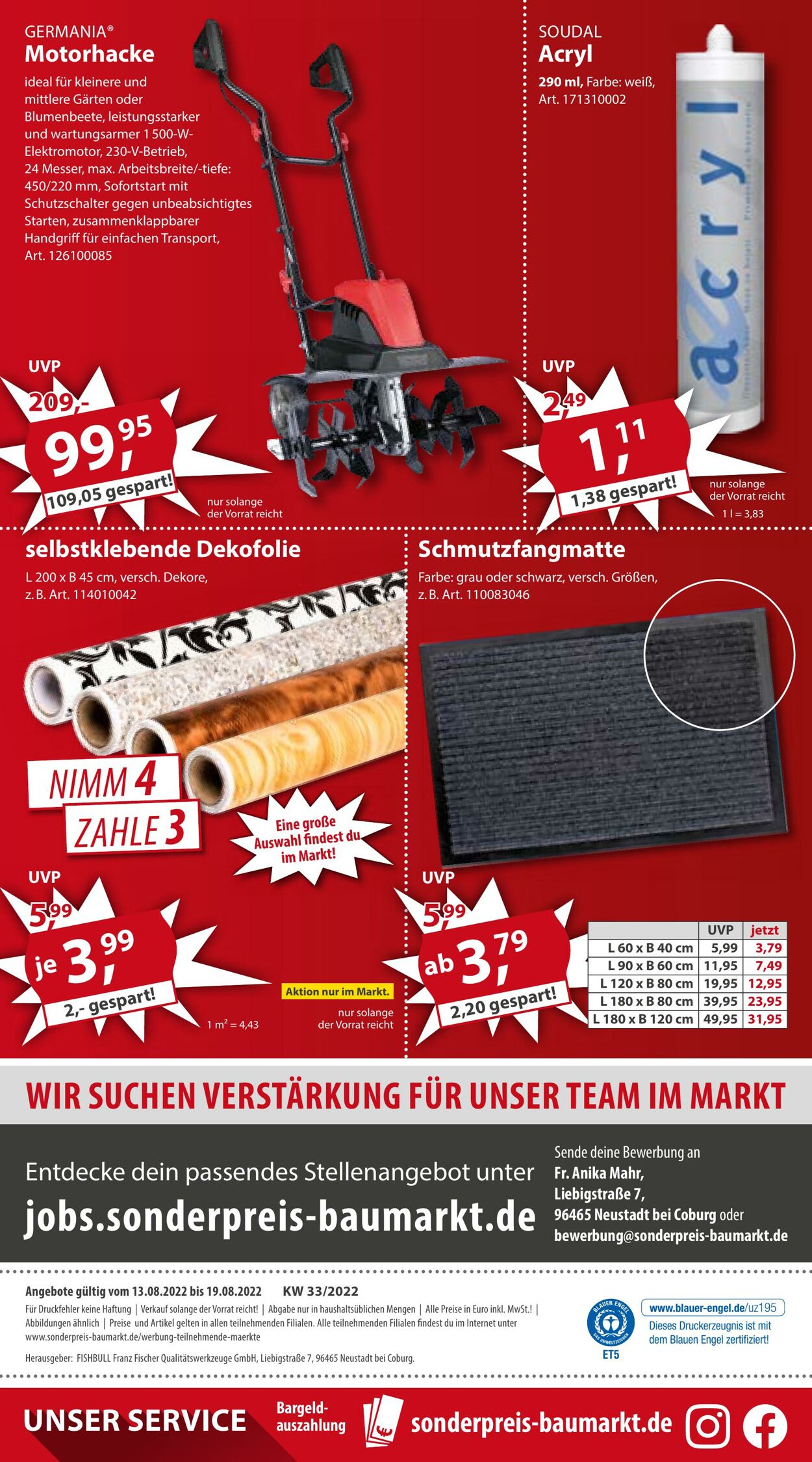 Prospekt Sonderpreis Baumarkt 13.08.2022 - 19.08.2022