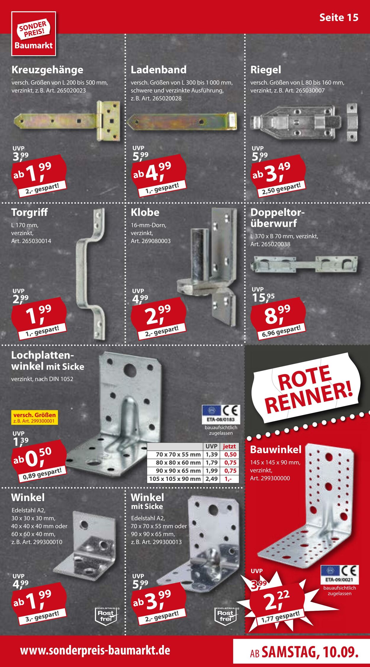 Prospekt Sonderpreis Baumarkt 10.09.2022 - 16.09.2022