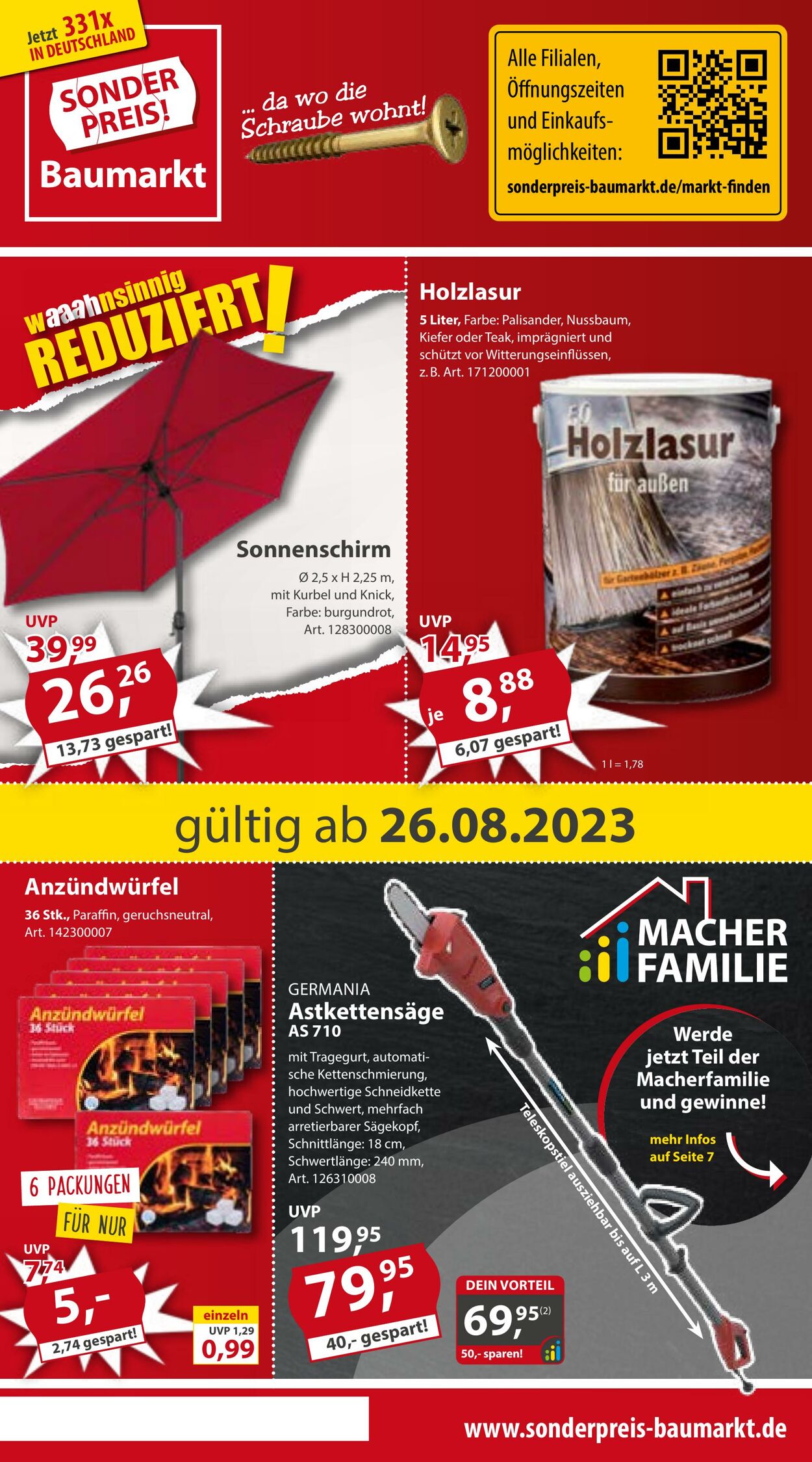 Prospekt Sonderpreis Baumarkt 26.08.2023 - 01.09.2023