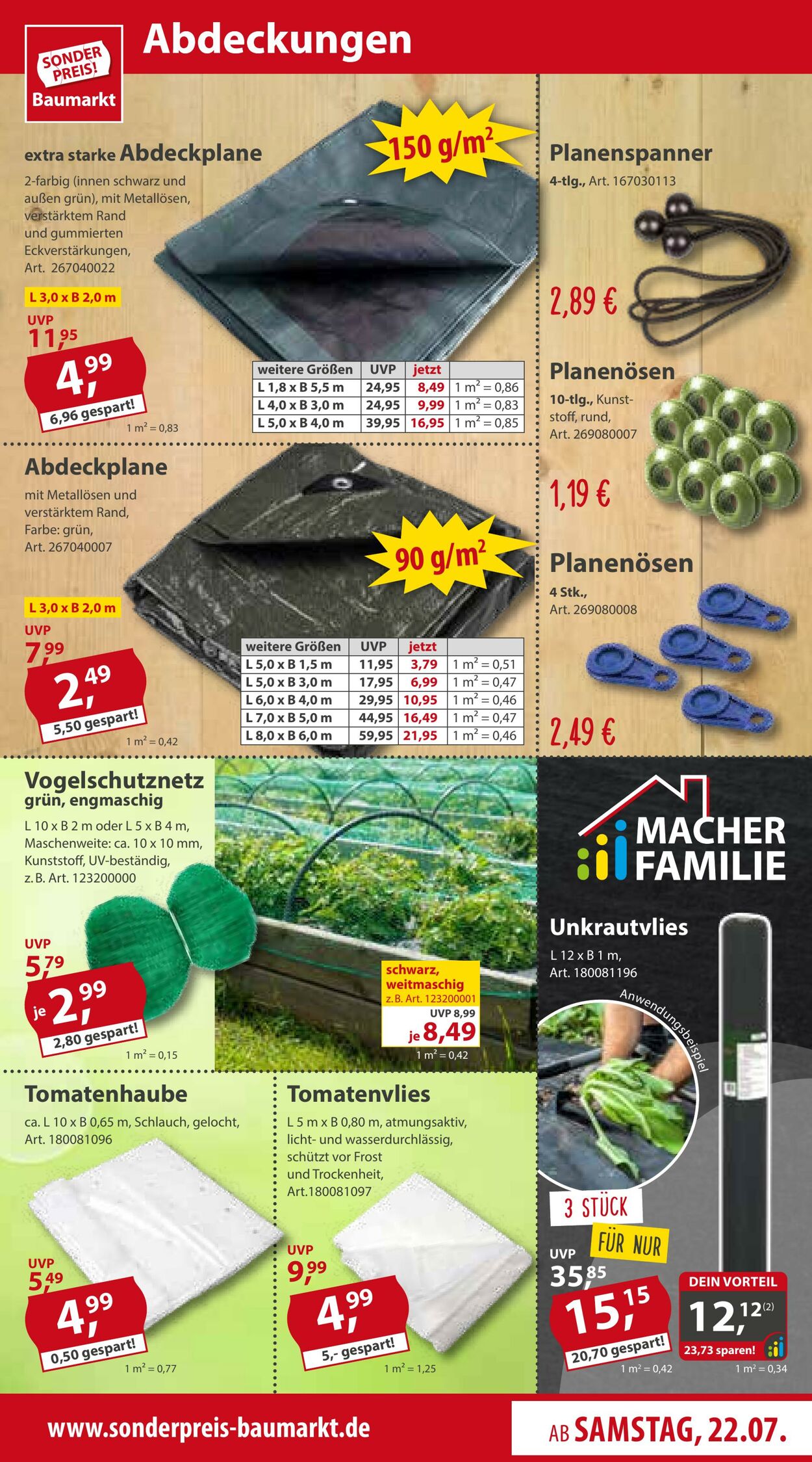 Prospekt Sonderpreis Baumarkt 22.07.2023 - 28.07.2023